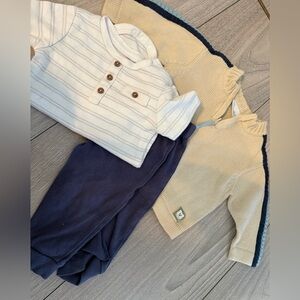 Rene Rofe Baby White and Tan Striped Button Down Shirt Set